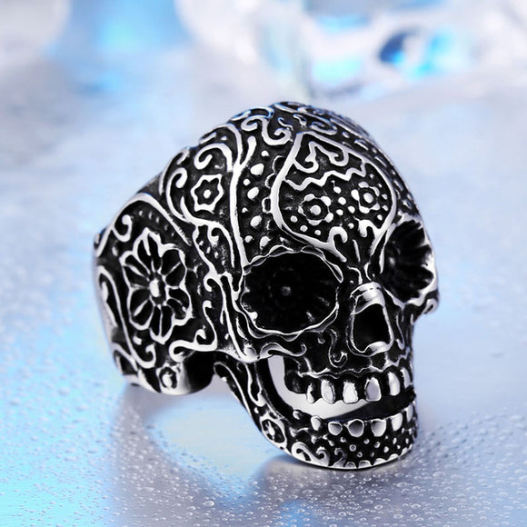 Garden Flower Skull Ring